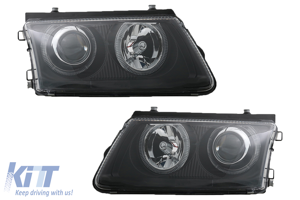 Headlights for VW Passat 3B (1996-2000) Black with Halo Rims