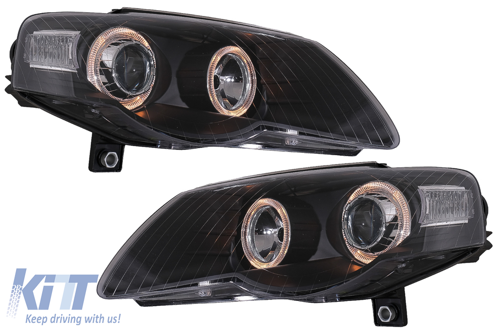 Headlights suitable for VW Passat B6 3C (03.2005-2010) 2 Halo Rims Black