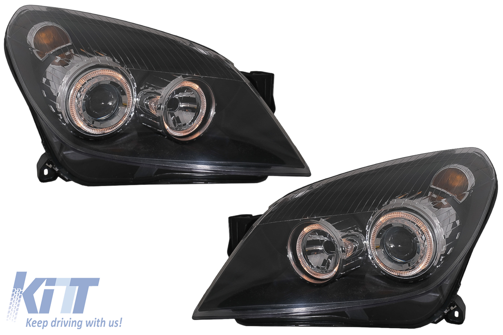Headlights suitable for Opel Astra H (03.2004-2009) Angel Eyes 2 Halo Rims Black