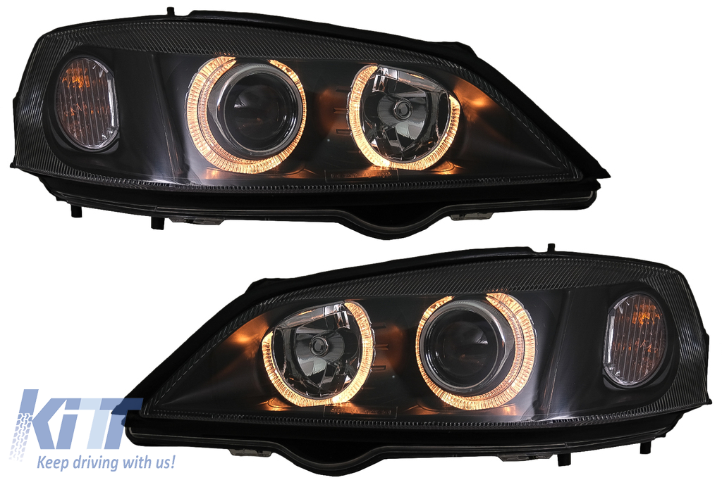 Headlights suitable for Opel Vauxhall Astra G (09.1997-02.2004) Halo Rims Lamps Black