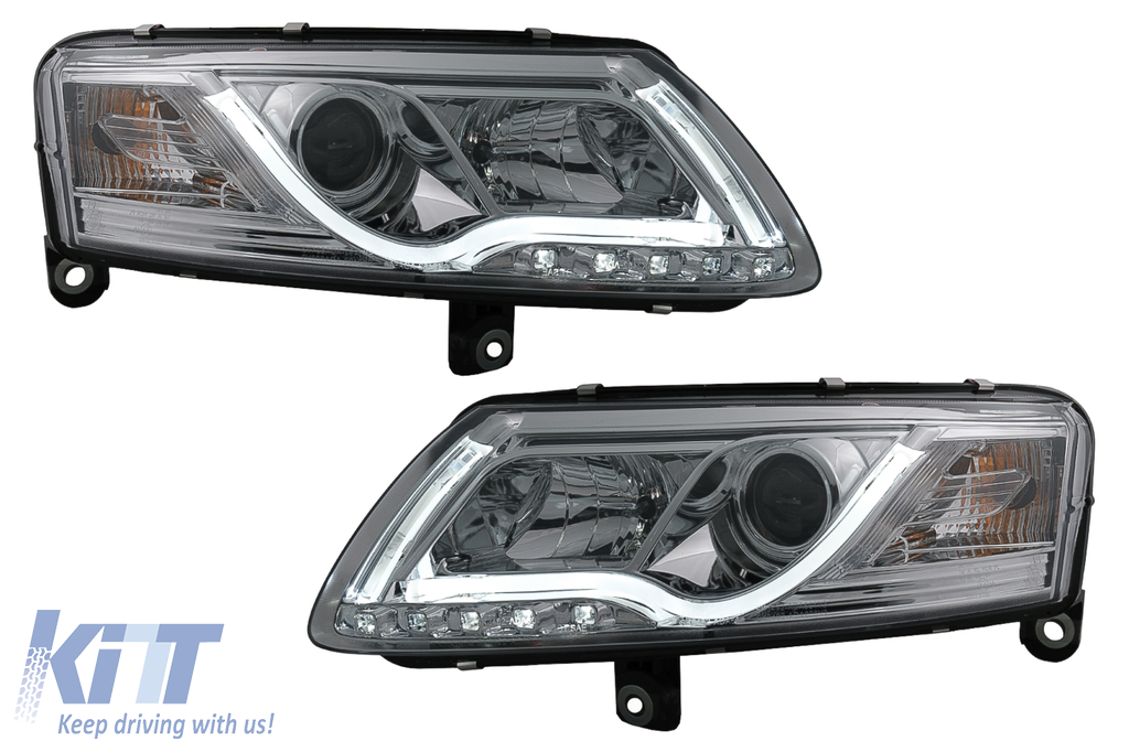 LED DRL Headlights suitable for Audi A6 C6 4F (2004-2007) Daytime Running Light Chrome