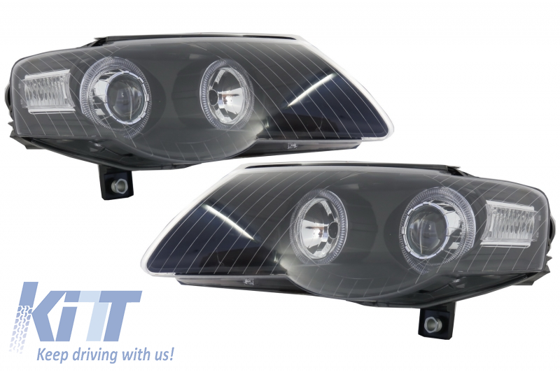 Headlights Halo Rims Angel Eyes suitable for VW Passat B6 (2005-2010) Black (RHD and LHD)