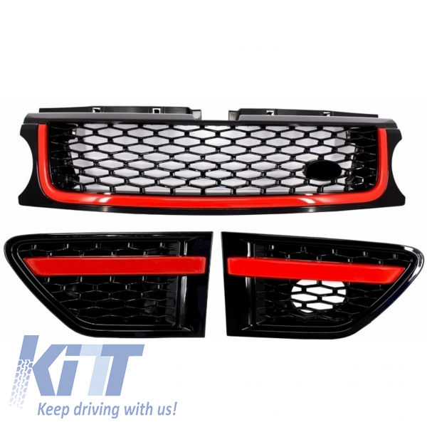 Central Grille and Side Vents Assembly suitable for Land Range Rover Sport L320 Facelift (2010-2013) Autobiography Look Black Red Edition