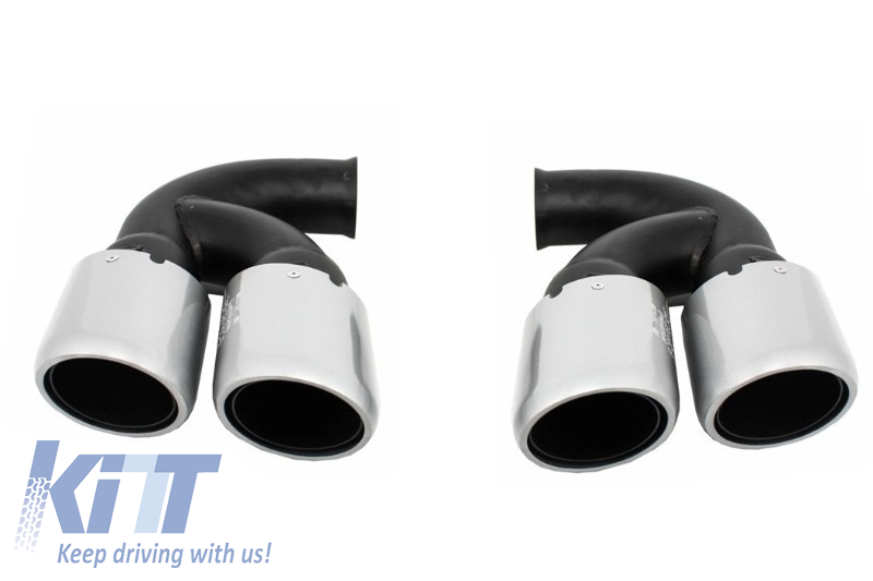 Exhaust Muffler Tips suitable for Porsche Cayenne 92A V6 V8 Petrol (05.2010-09.2014) GTS Design Silver