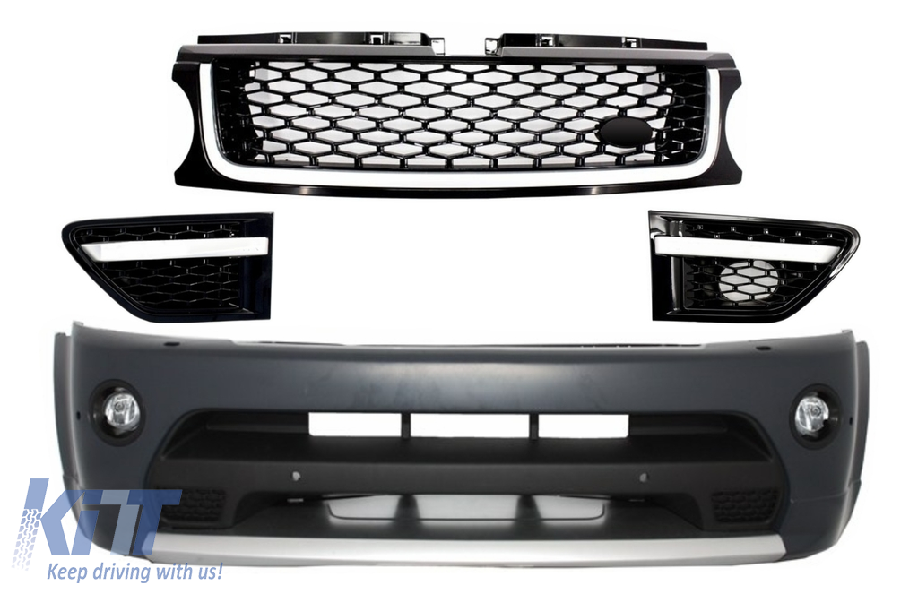 Front Bumper and Front Grilles Assembly All Black suitable for Rover Sport L320 (2009-2013) Autobiography Design
