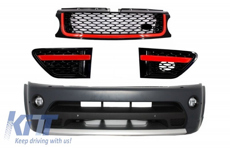 Front Bumper and Front Grilles Assembly Black Red Edition suitable for Land Range Rover Sport L320 (2009-2013) Autobiography Design