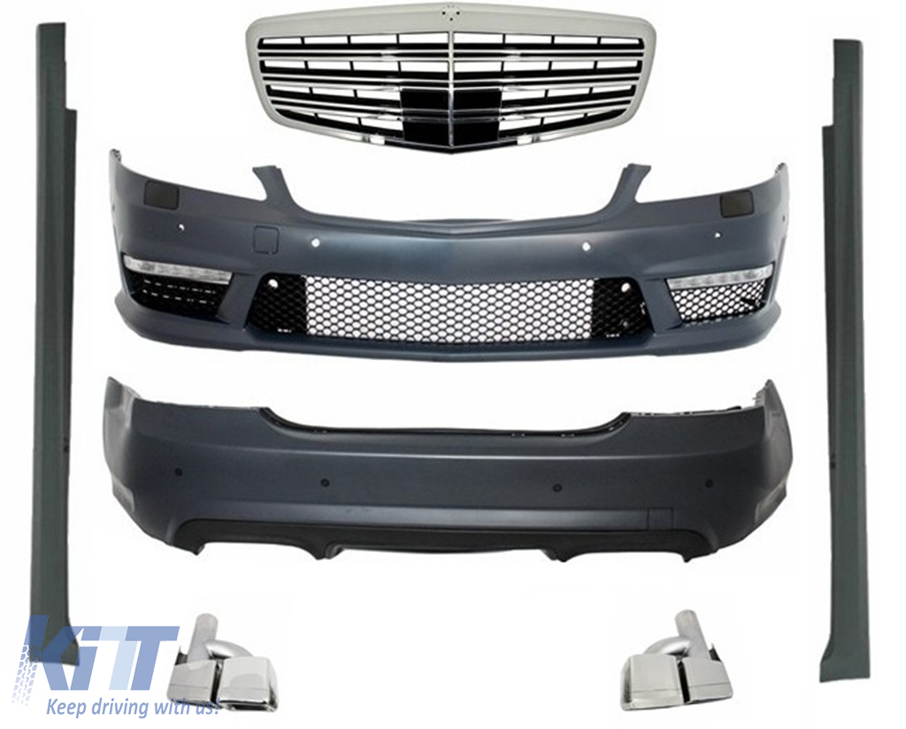 Complete Body Kit suitable for Mercedes S-Class W221 LWB (2005-2013) with Facelift Front Grill and Exhaust Muffler Tips