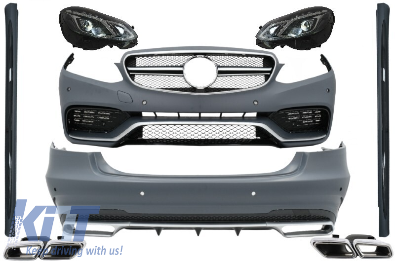 Complete Body Kit with Exhaust Tips and LED Xenon Headlights suitable for Mercedes E-Class W212 (2013-2016) E63 Design