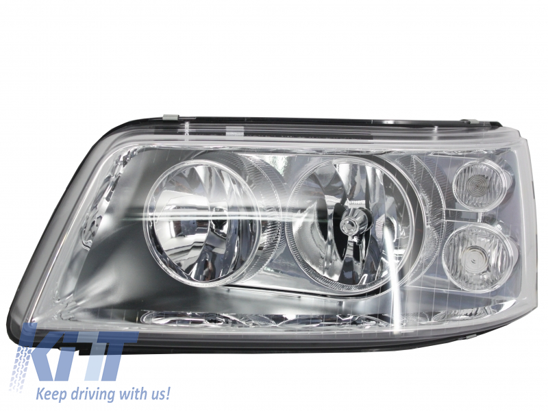 alkalmas a VW Tranporter T5 (2003-2009) cseréjéhez bal oldali fényszóró króm háttér