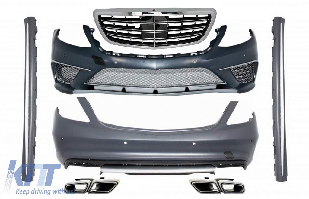 Complete Body Kit with Exhaust Tips suitable for Mercedes W222 S-Class (2013-07.2017) S65 S63 Design
