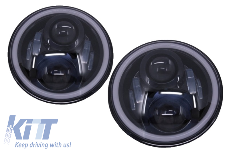 7 Inch CREE LED Headlights Amber Halo DRL suitable for Jeep Wrangler JK TJ LJ Land ROVER Defender Mercedes W463 Black