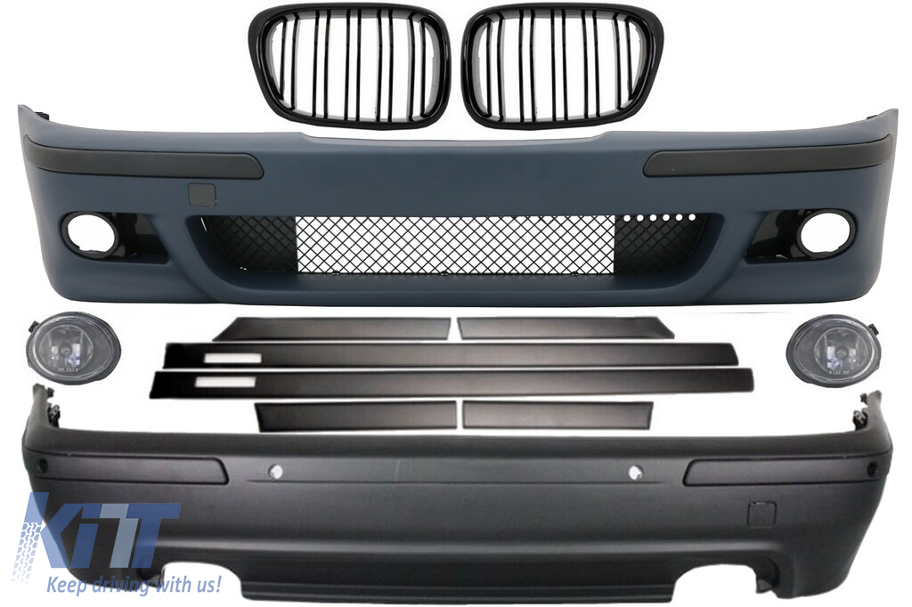Body Kit suitable for BMW 5 Series E39 (1997-2003) Double Outlet M5 Design with PDC+Grog Lights Chrom and Central Grilles Piano Black+Door Moldings