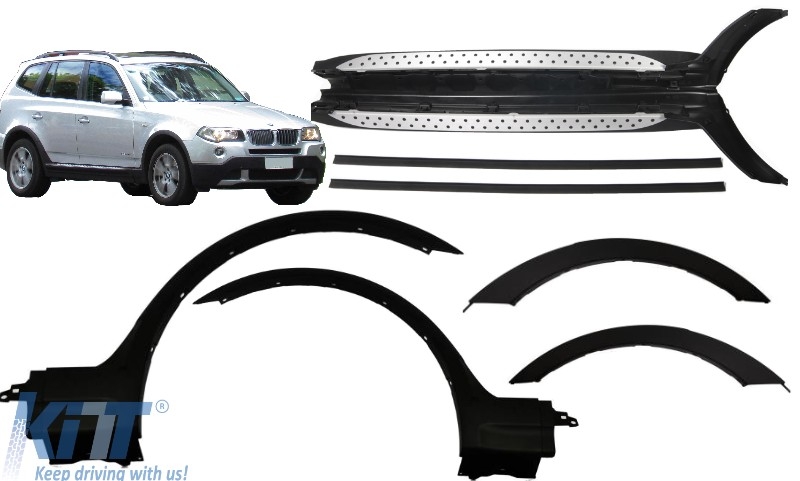 Wheel Arches Fender Flares suitable for BMW X3 E83 LCI (2006-2010) with Running Boards Side Steps
