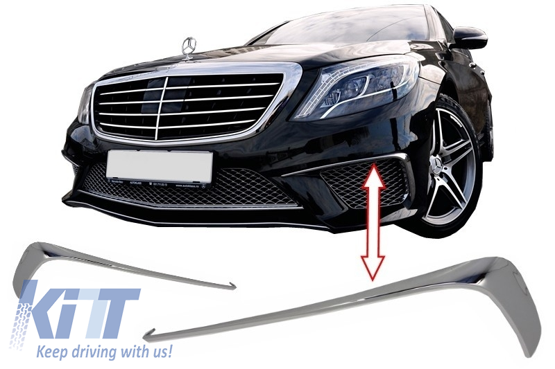 Front Bumper Splitters Fins suitable for Mercedes W222 S-Class S65 Design (2013-up) Chrome Edition