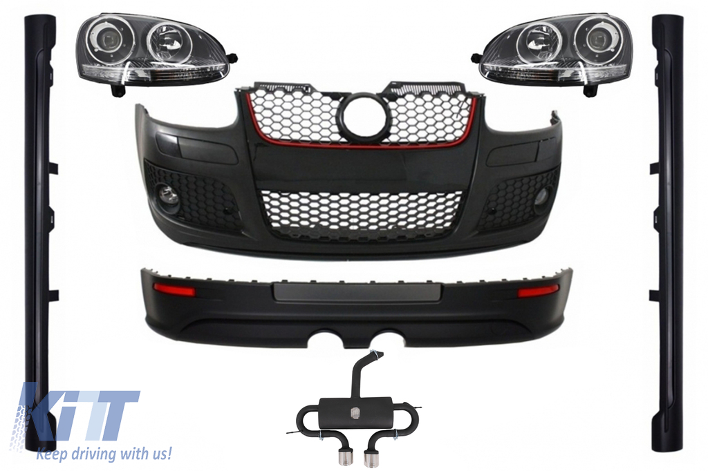Body Kit suitable for VW Golf Mk V 5 (2003-2007) GTI R32 Design with Complete Exhaust System and Headlights Xenon Look Chrome Edition