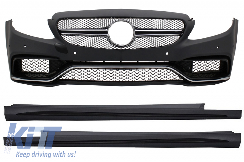 Front Bumper suitable for Mercedes C-Class W205 S205 (2014-2018) C63 Design with Side Skirts Sport