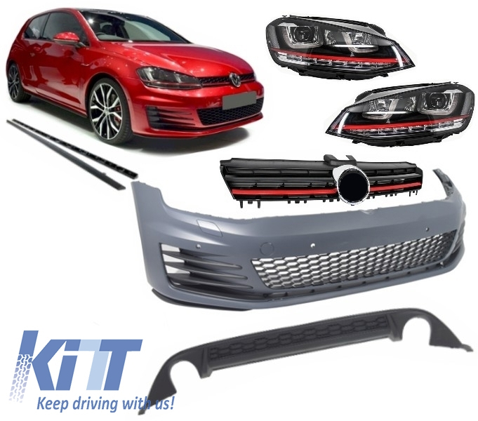 Complete Body Kit suitable for VW Golf 7 VII 2013-2016 GTI Look With Front Grille and Headlights LED DRL