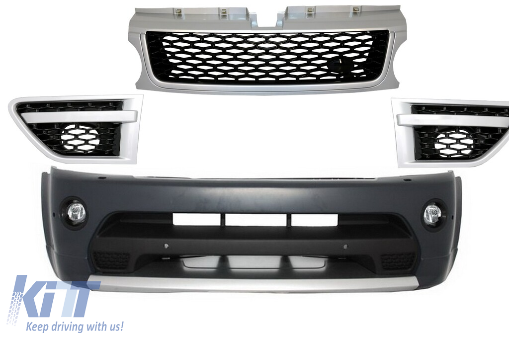 Front Bumper and Front Grilles Assembly Silver suitable for Land Range Rover Sport L320 Facelift (2009-2013) Autobiography Design
