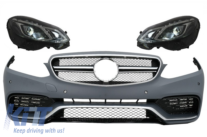 Front Bumper suitable for Mercedes E-Class W212 S212 Facelift (2013-2016) E63 Design with Headlights LED Xenon Design