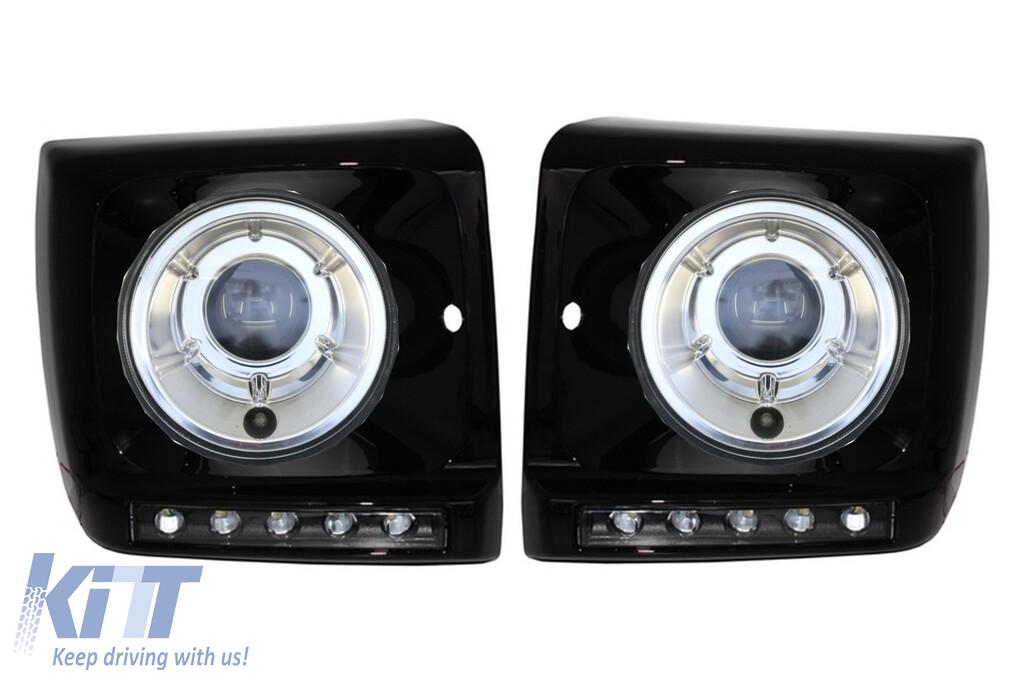 Black Headlights Covers LED DRL suitable for Mercedes G-Class W463 (1989-2012) G65 Design with Headlights Bi-Xenon