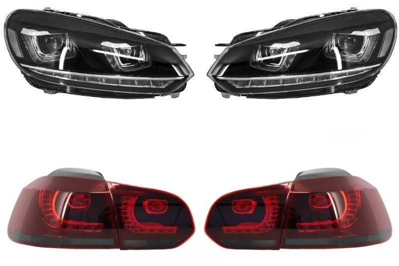 Headlights suitable for VW Golf 6 VI (2008-2013) Golf 7 3D LED DRL U-Design Flowing Turning Light with Taillights Full LED R20