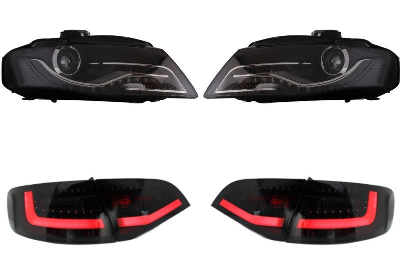Headlights LED DRL suitable for AUDI A4 B8 8K Avant (2008-2011) with LED Taillights Black/Smoke
