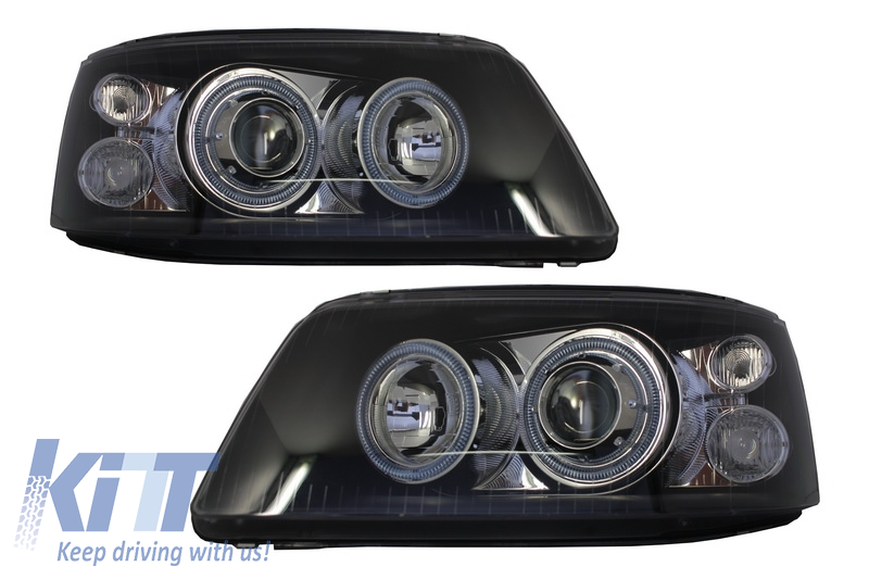 Headlights Dual Halo Rims suitable for VW Transporter T5 (04.2003-08.2009) Angel Eyes Black