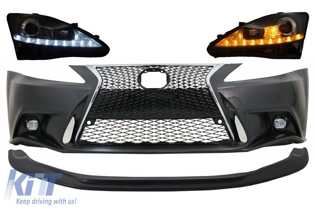 Front Bumper with Lower Spoiler Lip suitable for Lexus IS XE20 (2006-2013) IS F Sport Facelift XE30 2014-up Design and LED DRL Headlights Dynamic Turn Light Signal