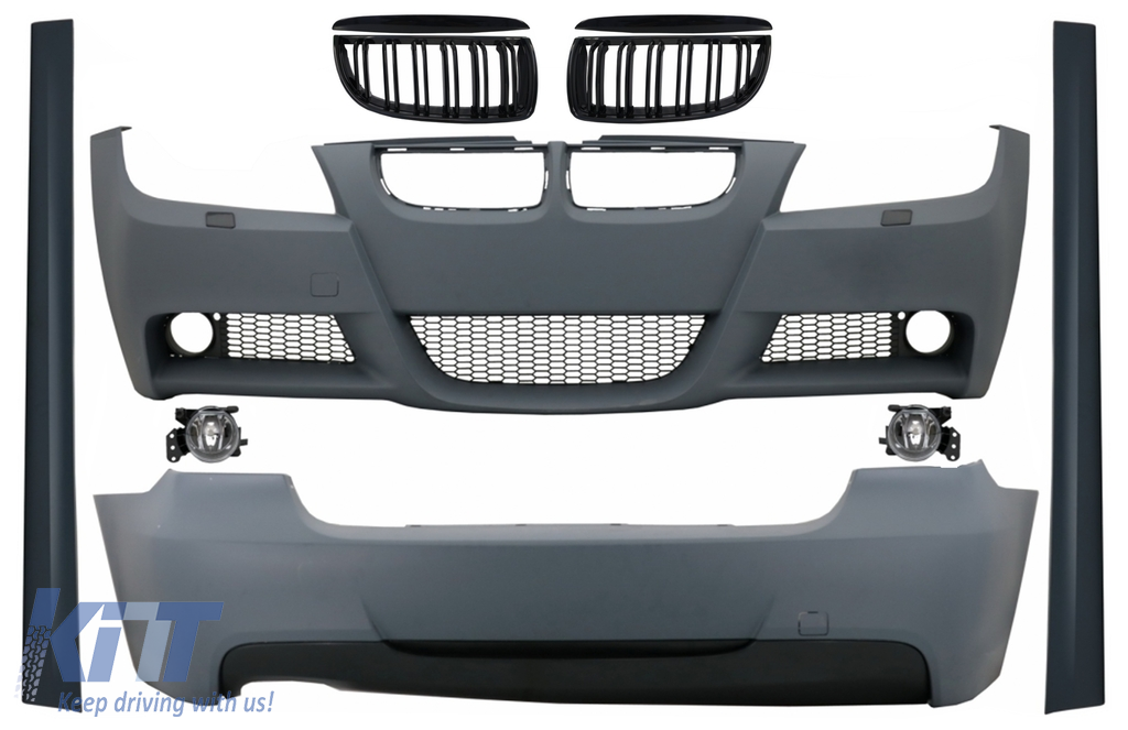Body Kit suitable for BMW 3 Series E90 (2005-2008) M-Technik Design with Grilles Double Stripe M Design Piano Black