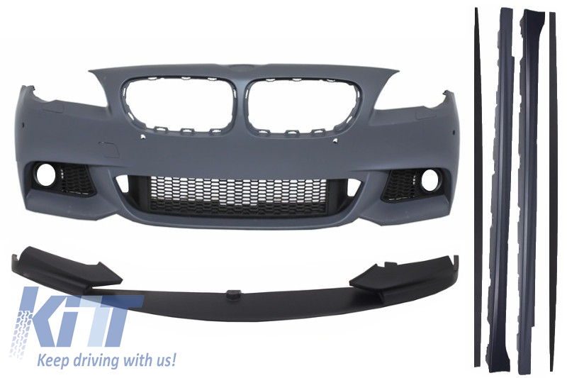 Front Bumper suitable for BMW F10 F11 5 Series (2011-2017) with Extension Lip and Side Skirts M-Performance Design