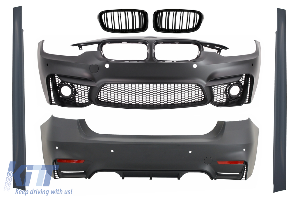 Complete Body Kit suitable for BMW 3 Series F30 (2011-2019) EVO II M3 CS Design with Kidney Grilles Double Stripe M Design Piano Black