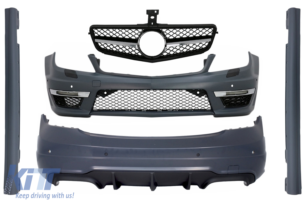Body Kit suitable for Mercedes C-Class W204 C204 Facelift C63 Design with Front Grille Sport Black Glossy