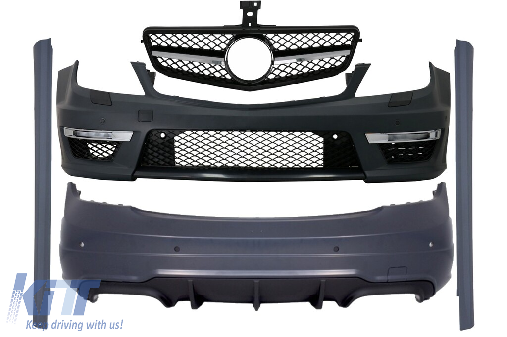 Body Kit suitable for Mercedes C-Class W204 Facelift C63 Design with Front Grille Sport Black Glossy