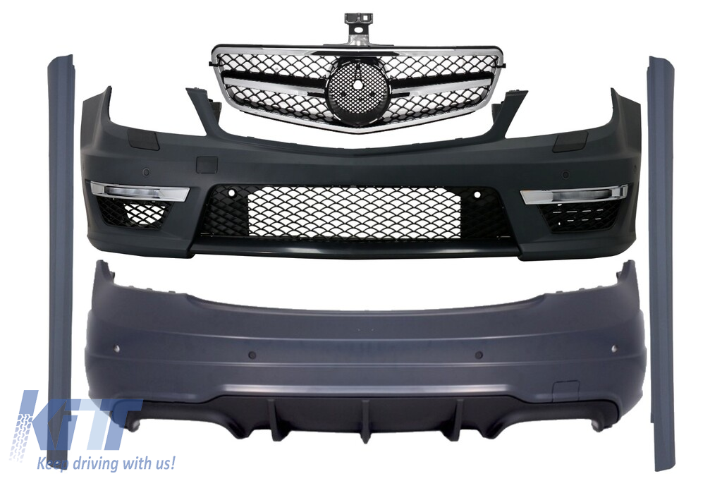Suitable for MERCEDES C-Class W204 C204 Facelift C63 Design Body Kit with Front Grille Sport Black Glossy & Chrom