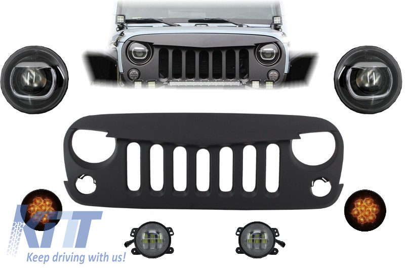 Front Assembly Grille and LED Lights suitable for JEEP Wrangler Rubicon JK (2007-2017) Angry Bird Design