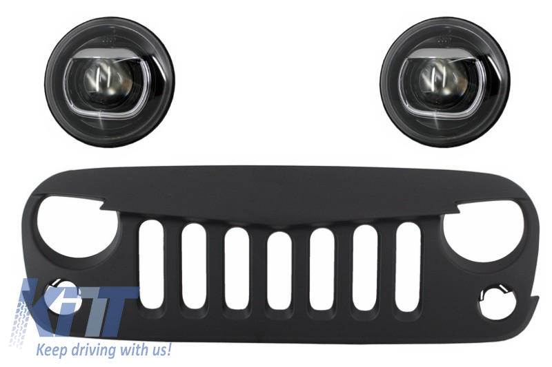 Central Front Grille with HID Bi-Xenon Headlights suitable for JEEP Wrangler Rubicon JK (2007-2017) Angry Bird Design