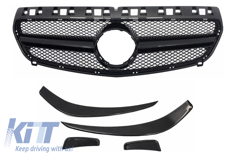 Front Grille Black suitable for Mercedes A-Class W176 (2012-2015) with Bumper Splitters Fins Aero A45 Design