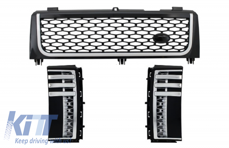 Central Grille and Side Vents Assembly suitable for Land Range Rover Vogue III L322 (2002-2005) Piano Black & Silver Autobiography Supercharged Edition