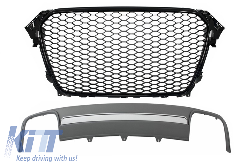 Assembly Central Grille with Rear Bumper Valance Air Diffuser suitable for Audi A4 B8 Facelift (2012-2015) Limousine Avant RS Design