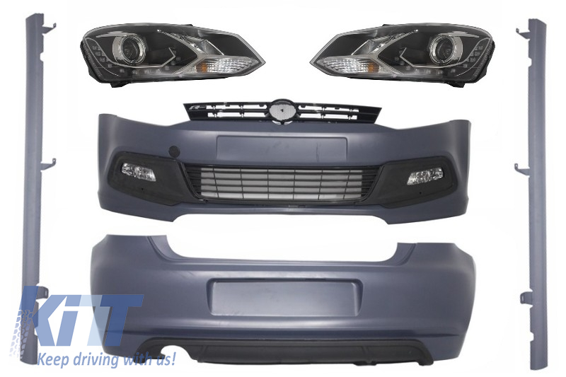 Complete Body Kit  suitable for VW Polo 6R (2009-up) R-Line Design with DRL LED Headlights Optic Black