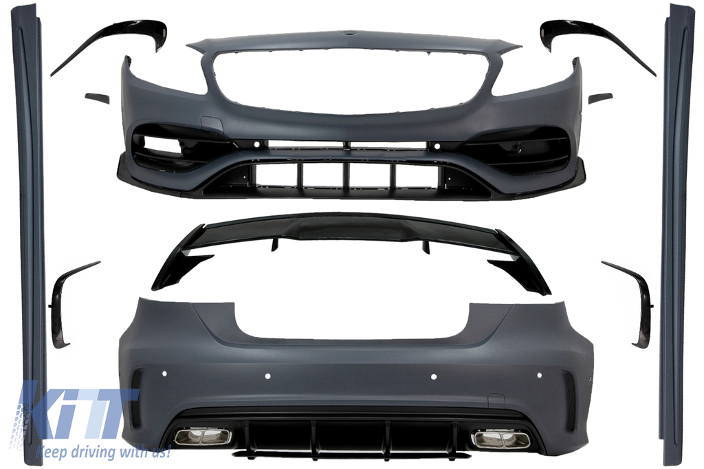 Complete Body Kit suitable for Mercedes A-Class W176 (2012-2018) A45 Design with Spoiler Splitters Fins Aero