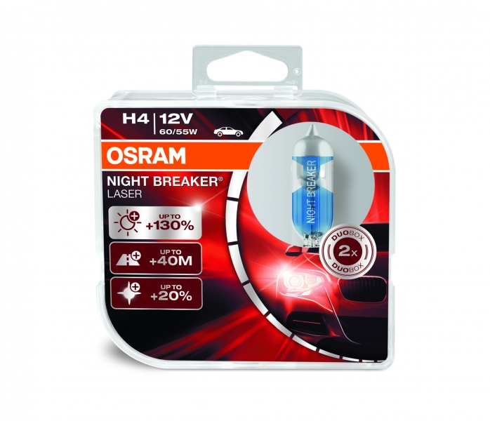 OSRAM Halogen Headlamp Night Breaker Laser +130% 64193NBL H4 12V 60/55W Duobox (2 Units)