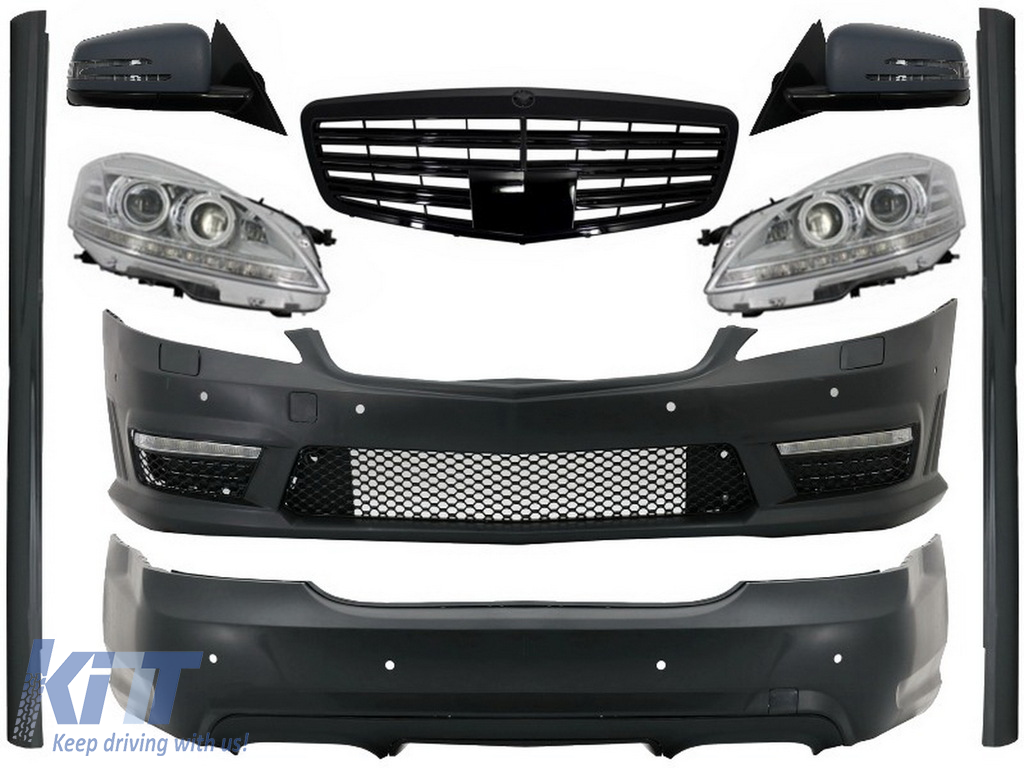 Body Kit with Front Grille Mirror Assembly and LED Headlights suitable for Mercedes S-Class W221 (2005-2009) LWB