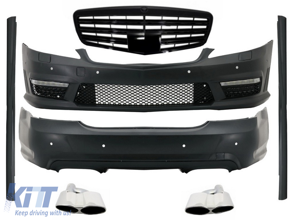 Body Kit suitable for Mercedes S-Class W221 (2005-2011) with Front Grille Piano Black and Exhaust Muffler Tips