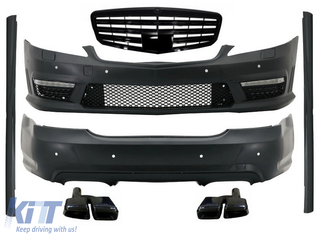 Body Kit suitable for MERCEDES Benz W221 2005-2011 A-Design with Central Grille Piano Black and Exhaust Muffler Tips Black Edition
