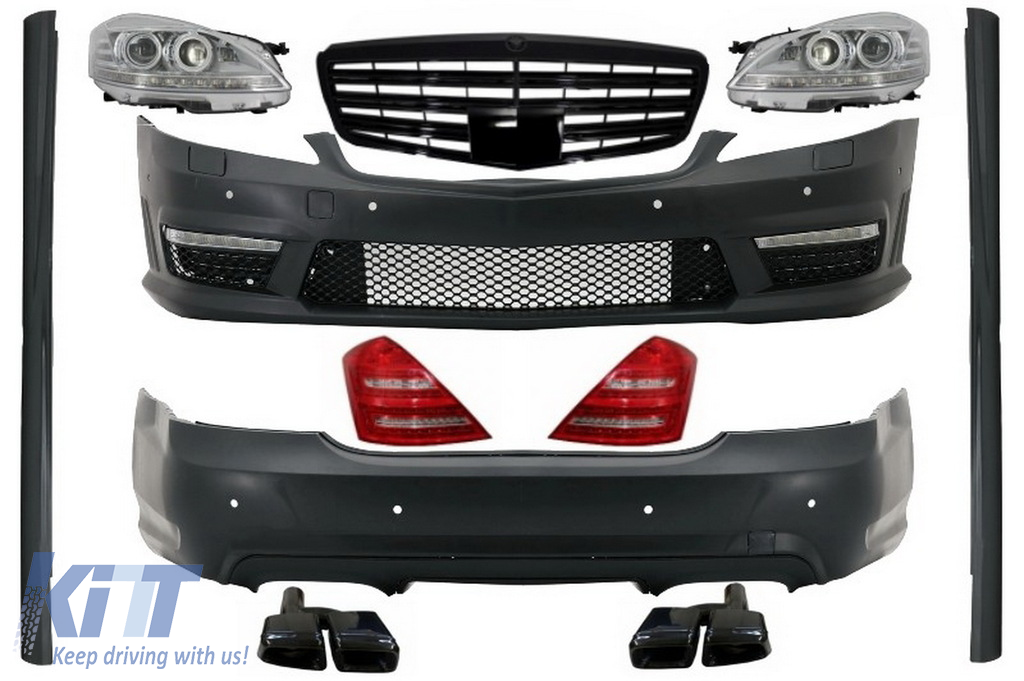 Complete Body Kit with Front Grille Piano Black suitable for MERCEDES-Benz S-Class W221 2005-2009 (LWB) Facelift A-Design