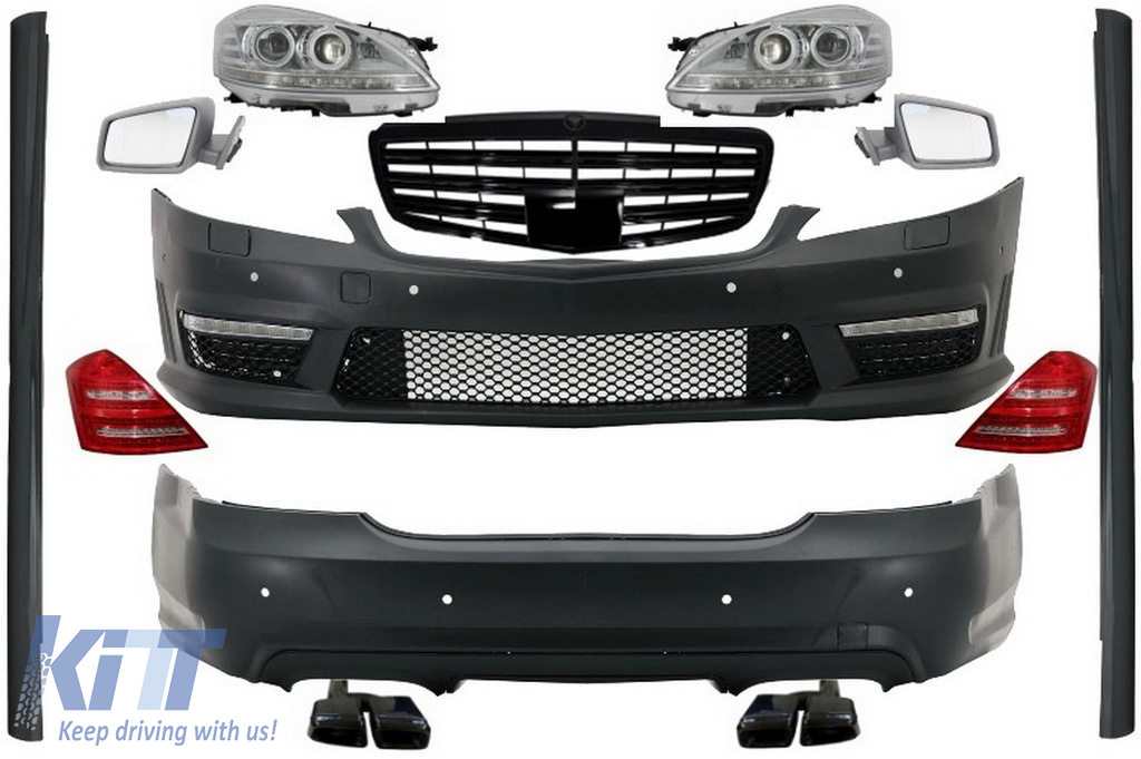 Complete Body Kit with Front Grille Piano Black Complete Mirror Assembly suitable for MERCEDES-Benz S-Class W221 2005-2009 (LWB) Facelift A-Design