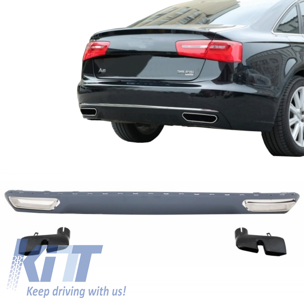 Rear Bumper Valance Diffuser & Exhaust Tips suitable for Audi A6 4G (2010-2014) Facelift W12 Design