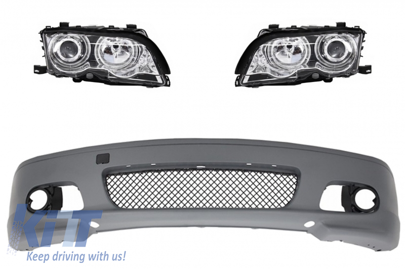 Front Bumper M-tech II Design without Fog Lights Angel Eyes Headlights suitable for BMW 3 Series E46 Coupe Cabrio 1992-2002