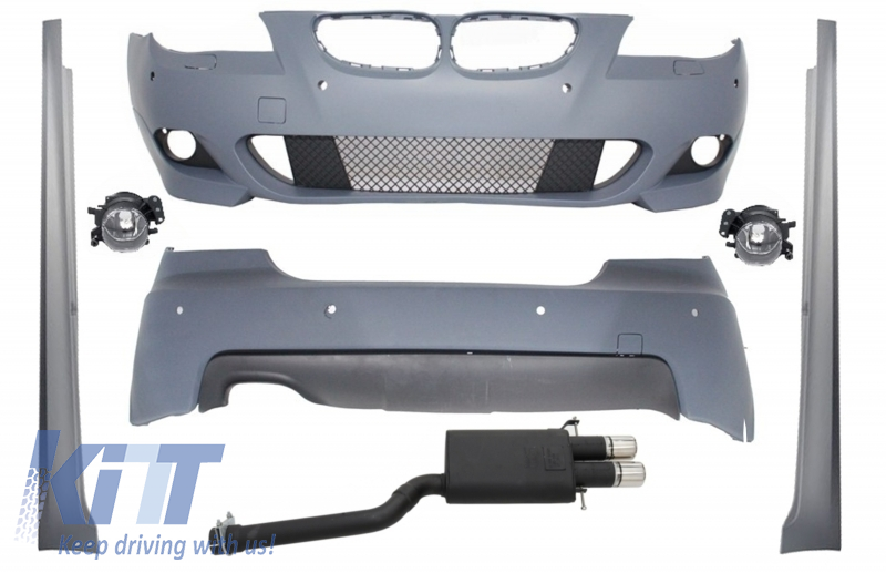 Body Kit with Exhaust System Twin Sport Muffler Tips suitable for BMW E60 5 Series (2007-2010) M-Technik Design PDC 18mm